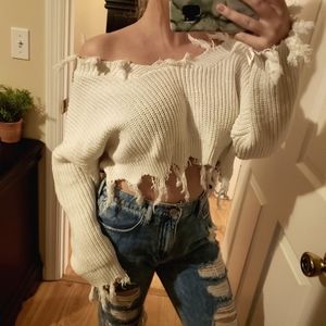 Distressed Crop Sweater